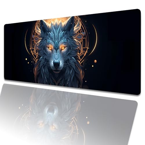amepay Wolf Gaming-Mauspad, 80 x 30 cm, Science-Fiction-Wölfe, große erweiterte Schreibtischunterlage mit rutschfester Gummiunterseite, großes Mauspad für Laptop, Computer, PC, für Gamer, Büro von amepay