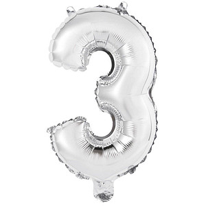 amscan® Folienballon Mini, Zahl 3 silber, 1 St. von amscan®