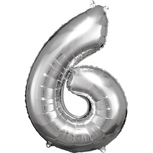 amscan® Folienballon Zahl 6 silber, 1 St. von amscan®