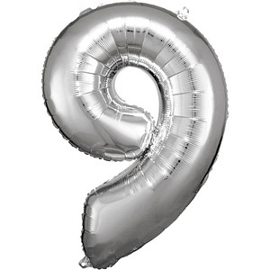 amscan® Folienballon Zahl 9 silber, 1 St. von amscan®