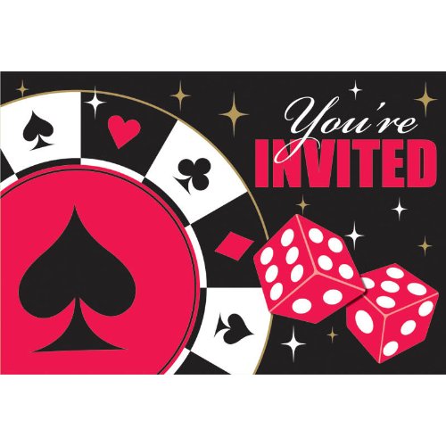 8 Casino Party Einladungskarten mit Umschlag Themenparty Mottoparty von amscan