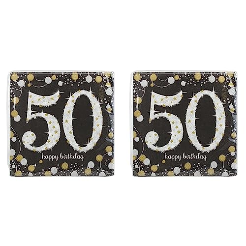 Amscan 511546 - Servietten 50. Geburtstag, 16 Stück, 33 x 33 cm, Happy Birthday, Sparkling Celebration, Gold (Packung mit 2) von amscan