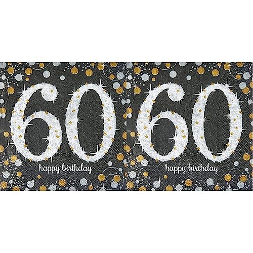 Amscan 511547 - Servietten 60. Geburtstag, 16 Stück, 33 x 33 cm, Happy Birthday, Sparkling Celebration, Gold (Packung mit 2) von amscan