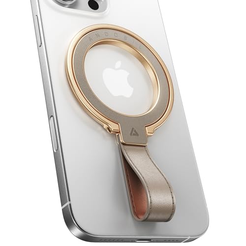 andobil Magnetischer Handy-Griff für MagSafe [Unübertroffene Stabilität] Verstellbarer Handy-Ring-Ständer mit Lederschlaufe, kompatibel mit MagSafe-Zubehör und iPhone 16 Pro Max/15/14/13, Greige von andobil