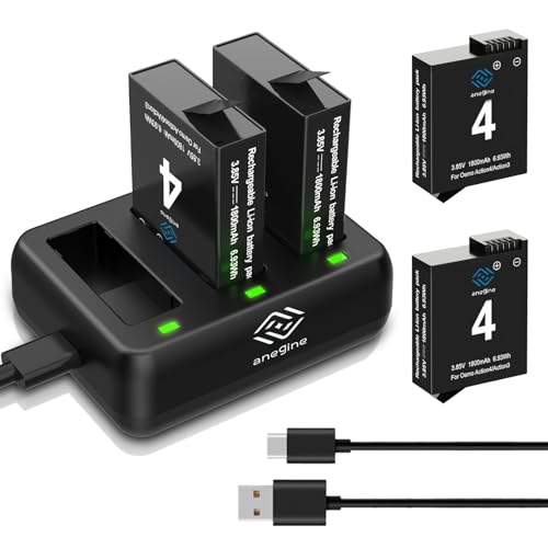 Anegine Osmo Action 4 3 Akku 1800mAh und DREI-Kanäle LED Ladegerät Kit mit USB Kabel für DJI Osmo Action 4 / DJI Osmo Action 3 (2er-Pack) von anegine