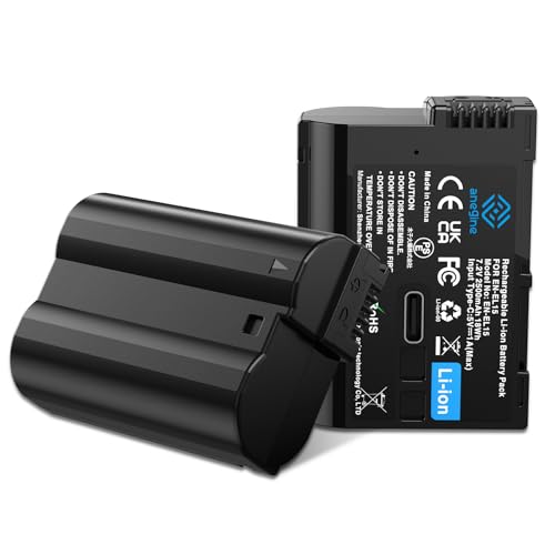 Anegine EN-EL15c Akku 2500mAh Vollständige Dekodierung mit 2-in-1 Typ-C Ladekabel für Nikon Z8,Z7,Z7 II,Z6,Z6 II,Z6 III,Z5,D850,D810,D810A,D800,D800e,D780,D750,D610,D600,D500 Kamera (2er-Pack) von anegine