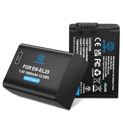 Anegine EN-EL25 Akku 1600mAh Vollständige Dekodierung mit 2-in-1 Typ-C Ladekabel für Nikon Z30, Z50, Zfc Kamera Passend für Nikon-Ladegerät MH-32-4333 (2er-Pack) von anegine