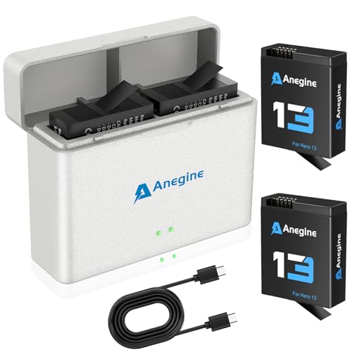 Anegine Hero 13 Akku 2300mAh und Doppelte Aufladung USB LED Ladegerät Kit für Hero 13 Black Enduro Wiederaufladbarer Akku (2er-Pack) von anegine