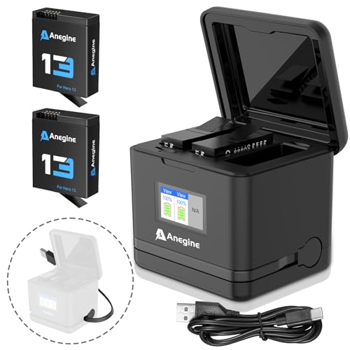 Anegine Hero 13 Akku 2300mAh und LCD 3-Kanal USB Speicherladegerät für Hero 13 Black Enduro Wiederaufladbarer Akku mit Typ-C PD3.0 (2er-Pack) von anegine