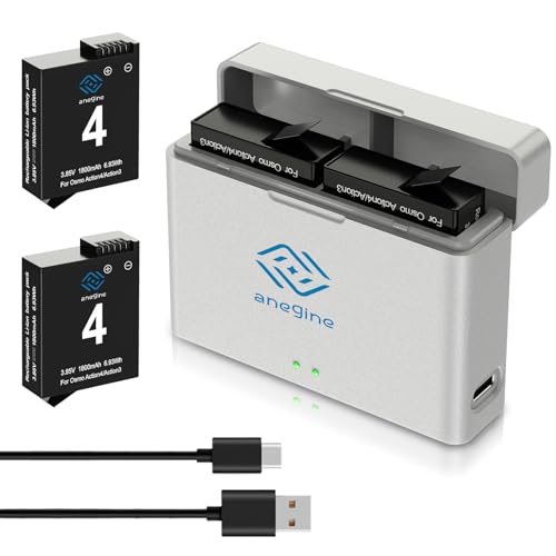 Anegine Osmo Action 4 3 Akku 1800mAh und Doppelte Aufladung USB LED Ladegerät Kit für DJI Osmo Action 4 / DJI Osmo Action 3 (2er-Pack) von anegine