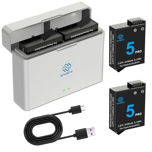 Anegine Osmo Action 5 Pro 4 3 Akku 2100mAh und Doppelte Aufladung USB LED Ladegerät Kit für DJI Osmo Action 5 Pro 4 3 (2er-Pack) von anegine