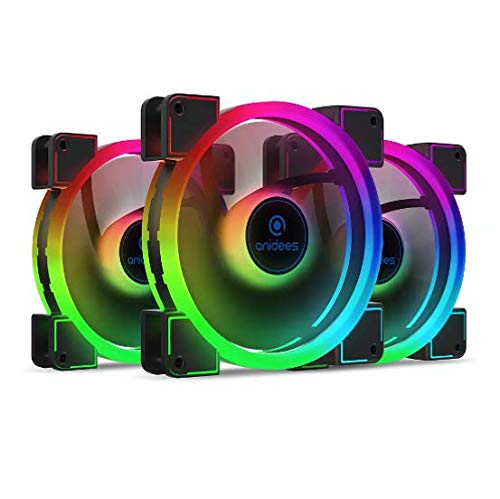 anidees AI Aureola Duo 120 mm 3 teiliger RGB PWM Dual Light Loop Lüfter Kompatibel mit 5V 3 poligem adressierbarem RGB Header für PC Gehäuse Lüfter, Kühlerlüfter mit Fernbedienung (AI-AR-DUO12) von anidees