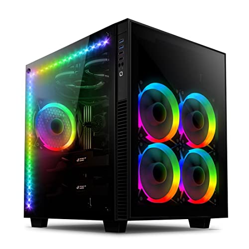 anidees AI Crystal Cube AR V3 EATX/ATX PC Gaming Gehäuse mit Zwei Kammern aus gehärtetem Glas mit 5 RGB PWM Lüftern / 2 LED Streifen - Schwarz AI-CL-Cube-AR3 von anidees