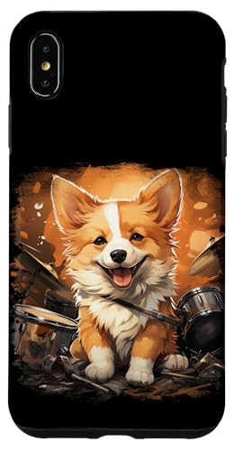 Hülle für iPhone XS Max Anime Corgi Hund lächelnd spielen ein Trommel Tier Porträt Kunst von anime.creations