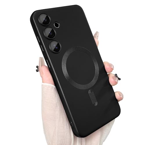 ankofave Magnetische Schutzhülle für Samsung Galaxy S24, für Damen/Herren, matt, luxuriös, weich, metallisch, glänzend, mit Kameraobjektivschutz, stoßfest, kratzfest, 15,7 cm (6,2 Zoll), Schwarz von ankofave