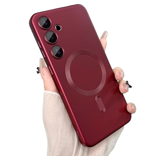 ankofave Magnetische Schutzhülle für Samsung Galaxy S24 Plus, für Damen/Herren, matt, luxuriös, weich, metallisch, glänzend, mit Kameraobjektivschutz, stoßfest, kratzfest, 6,7 Zoll, Weinrot ankofave Magnetische Schutzhülle für Samsung Galaxy S24 Plus, für Damen/Herren, matt, luxuriös, weich, metallisch, glänzend, mit Kameraobjektivschutz, stoßfest, kratzfest, 6,7 Zoll, Weinrot von ankofave