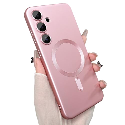 ankofave Magnetische Schutzhülle für Samsung Galaxy S24 Plus, für Damen/Herren, matt, luxuriös, weich, metallisch, glänzend, mit Kameraobjektivschutz, stoßfest, kratzfest, 6,7 Zoll (17 cm), Rosa von ankofave
