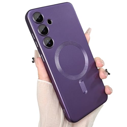 ankofave Magnetische Schutzhülle für Samsung Galaxy S24 Plus, für Damen/Herren, matt, luxuriös, weich, metallisch, glänzend, mit Kameraobjektivschutz, stoßfest, kratzfest, 6,7 Zoll (6,7 Zoll), Violett von ankofave