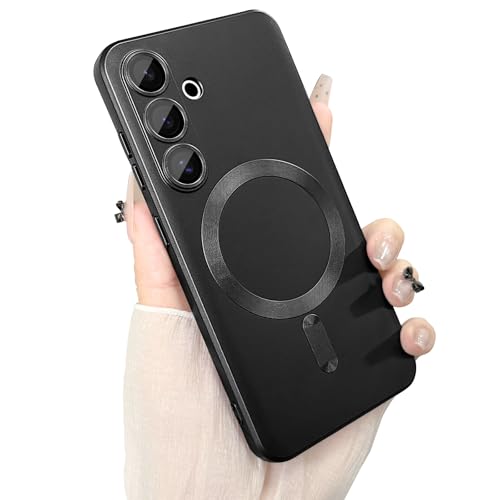 ankofave Magnetische Schutzhülle für Samsung Galaxy S25, für Damen/Herren, matt, luxuriös, weich, metallisch, glänzend, mit Kameraobjektivschutz, stoßfest, kratzfest, 15,7 cm (6,2 Zoll), Schwarz von ankofave