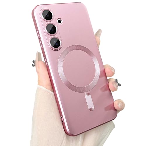 ankofave Magnetische Schutzhülle für Samsung Galaxy S25, für Damen/Herren, matt, luxuriös, weich, metallisch, glänzend, mit Kameraobjektivschutz, stoßfest, kratzfest, 15,7 cm (6,2 Zoll), Rosa von ankofave