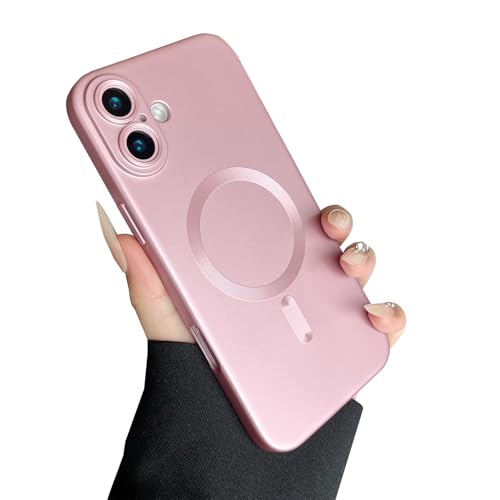 ankofave Magnetische Schutzhülle für iPhone 16, für Damen, matt, luxuriös, weich, metallisch, glänzend, mit Kameraobjektivschutz, kompatibel mit Magsafe Hülle für iPhone 16, 16 cm (6,3 Zoll), Rosa von ankofave