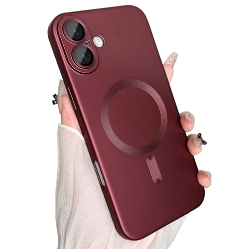 ankofave Magnetische Schutzhülle für iPhone 16 Plus, mit Kameraobjektivschutz, kompatibel mit magnetischer, schlanker, stoßfester Stoßstange, weiches Silikon, metallisch glänzend, Weinrot ankofave Magnetische Schutzhülle für iPhone 16 Plus, mit Kameraobjektivschutz, kompatibel mit magnetischer, schlanker, stoßfester Stoßstange, weiches Silikon, metallisch glänzend, Weinrot von ankofave