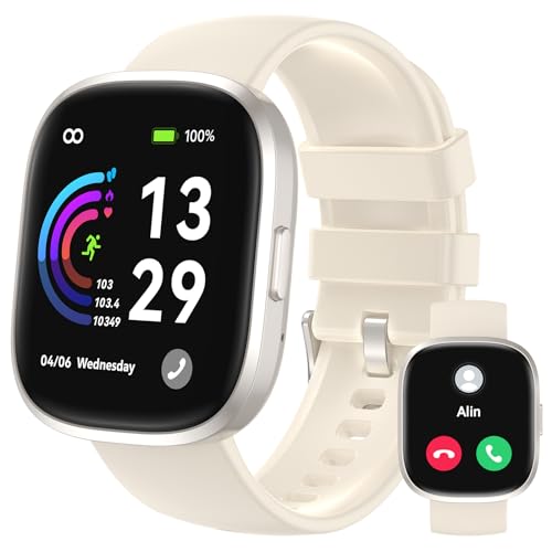 anyloop Smartwatch Damen Herren mit Telefonfunktion,1.83" HD Touchscreen Fitnessuhr,IP68 Wasserdicht Fitness Tracker mit Herzfrequenz Schlafmonitor Schrittzähler Uhr,Sportuhr für iOS Android Weiß von anyloop