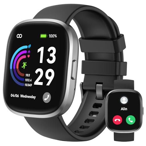 anyloop Smartwatch Damen Herren mit Telefonfunktion,1.83" HD Touchscreen Fitnessuhr,IP68 Wasserdicht Fitness Tracker mit Herzfrequenz Schlafmonitor Schrittzähler Uhr,Sportuhr für iOS Android Schwarz von anyloop