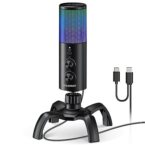 aokeo USB Gaming Mikrofon, PC Kondensator mikrofon mit RGB Licht,verfügbar für Aufnahmen,Podcasting,Streaming,Studio,PS5, PS4,Mac,Laptop,Desktop（Schwarz） von aokeo
