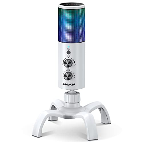 aokeo USB Gaming Mikrofon, PC Kondensator mikrofon mit RGB Licht,verfügbar für Aufnahmen,Podcasting,Streaming,Studio,PS5, PS4,Mac,Laptop,Desktop(weiß) von aokeo