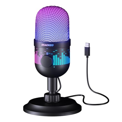 aokeo USB Mikrofon, Gaming Mikrofon PC mit RGB,Geeignet für Mac,PS4/5,Podcast Stummschaltung, Monitor, Rauschunterdrückung, Lautstärkeregelung, ideal für Studio,Streaming von aokeo