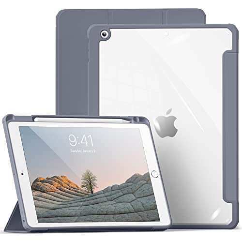 aoub Hülle für iPad 9. Generation 2021/iPad 8. Generation 2020/iPad 7. Generation 2019, Smart Folio Hülle mit Stifthalter für iPad 10,2 Zoll, Hülle für iPad 9/8/7, Transparente Rückseite, Violett von aoub