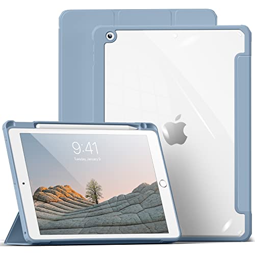 aoub Hülle für iPad 9. Generation 2021/iPad 8. Generation 2020/iPad 7. Generation 2019, Smart Folio Hülle mit Stifthalter für iPad 10,2 Zoll, Hülle für iPad 9/8/7, Transparente Rückseite, Blau von aoub