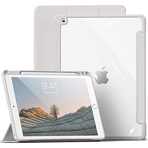 aoub Hülle für iPad 9. Generation 2021/iPad 8. Generation 2020/iPad 7. Generation 2019, Smart Folio Hülle mit Stifthalter für iPad 10,2 Zoll, Hülle für iPad 9/8/7, Transparente Rückseite, Grau von aoub