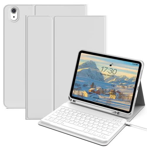 aoub Hülle mit Tastatur für iPad 11. Generation 2025 11 Zoll A16/ 10. Generation 2022 10,9 Zoll, Tastatur mit Hülle für iPad 11. /10. Gen, QWERTZ Layout, Grau von aoub