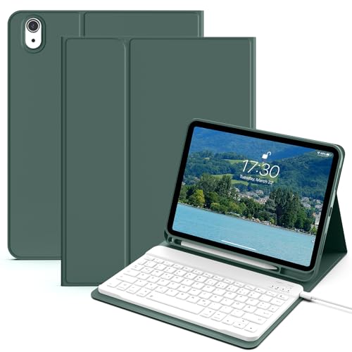 aoub Hülle mit Tastatur für iPad 11. Generation 2025 11 Zoll A16/ 10. Generation 2022 10,9 Zoll, Tastatur mit Hülle für iPad 11. /10. Gen, QWERTZ Layout, Grün von aoub