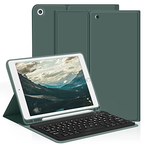 aoub Hülle mit Tastatur für iPad 9. Generation/iPad 8. Generation/iPad 7. Generation, Hülle mit Tastatur für iPad 10,2 2021/2020/2019, Kabellose QWERTZ Tastatur Hülle mit Stifthalter, Dunkelgrün von aoub