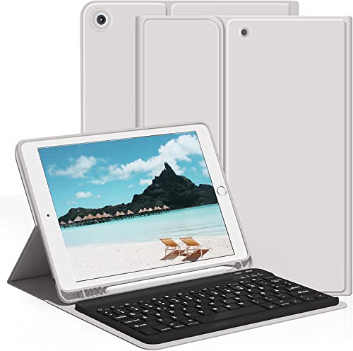 aoub Hülle mit Tastatur für iPad 9. Generation/iPad 8. Generation/iPad 7. Generation, Hülle mit Tastatur für iPad 10,2 2021/2020/2019, Kabellose QWERTZ Tastatur Hülle mit Stifthalter, Grau von aoub