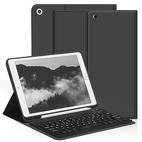 aoub Hülle mit Tastatur für iPad 9. Generation/iPad 8. Generation/iPad 7. Generation, Hülle mit Tastatur für iPad 10,2 2021/2020/2019, Kabellose QWERTZ Tastatur Hülle mit Stifthalter, Schwarz von aoub