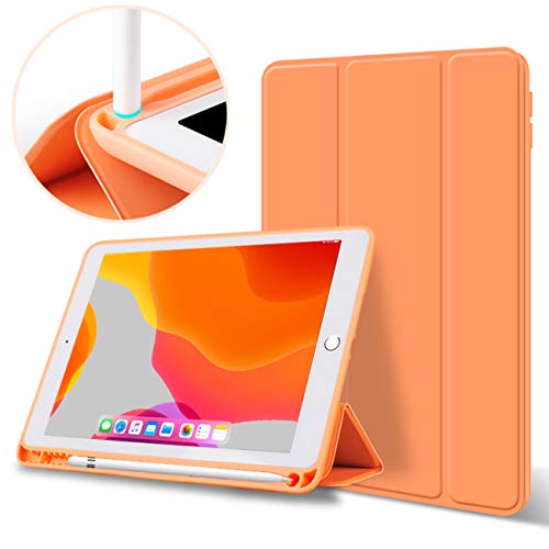 aoub Neues iPad (2019 7. Generation / 2020 8. Generation/2021 9. Generation) 10,2" Hülle mit Stifthalter Dünn Leicht Smart Schutzhülle Standabdeckung Auto Aufwachen/Schlafen für iPad,Orange von aoub