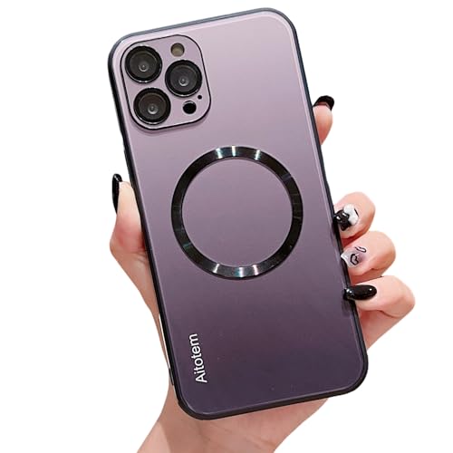 aowner Schutzhülle für iPhone 13 Pro [kompatibel mit MagSafe], magnetischer Farbverlauf, mit Objektivschutz, luxuriöse Glasrückseite, für Damen und Mädchen, schlank, stoßfest, Stoßfängerhülle, 15,5 cm von aowner