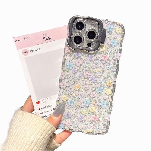 aowner Schutzhülle für iPhone 16 Pro Max, buntes Gänseblümchen-Motiv, mit integriertem Kameraständer, niedlicher Wellenrand, exquisite Handyhülle, stilvoll, langlebig, weiches TPU, transparent, für von aowner