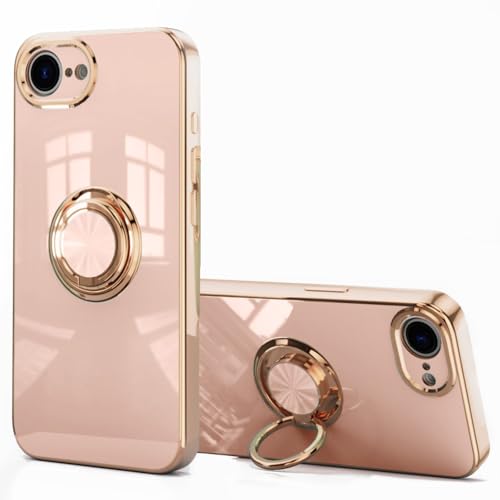 aowner Schutzhülle für iPhone 16e, mit Ringständer, 360°-Ring-Halterung, Ständer, magnetische Autohalterung, luxuriöse, rosévergoldete Kanten, schlanke, stoßfeste Schutzhülle für iPhone 16e, 15,5 cm aowner Schutzhülle für iPhone 16e, mit Ringständer, 360°-Ring-Halterung, Ständer, magnetische Autohalterung, luxuriöse, rosévergoldete Kanten, schlanke, stoßfeste Schutzhülle für iPhone 16e, 15,5 cm von aowner