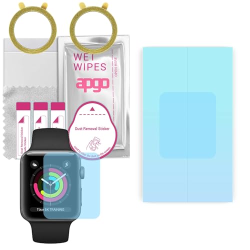 apgo 2 Stück HD HQ Flex Schutzfolie kompatibel mit Apple Watch 1-2-3 (42mm) Smartwatch, Hydrogel Displayschutzfolie mit abgerundeten Rändern, Displayfolie zum gesamten Bildschirm von apgo