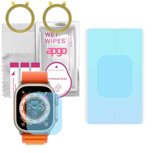 apgo 2 Stück HD HQ FLEX Schutzfolie kompatibel mit Apple Watch Ultra (49mm) Smartwatch, Hydrogel Displayschutzfolie mit abgerundeten Rändern, Displayfolie zum gesamten Bildschirm von apgo