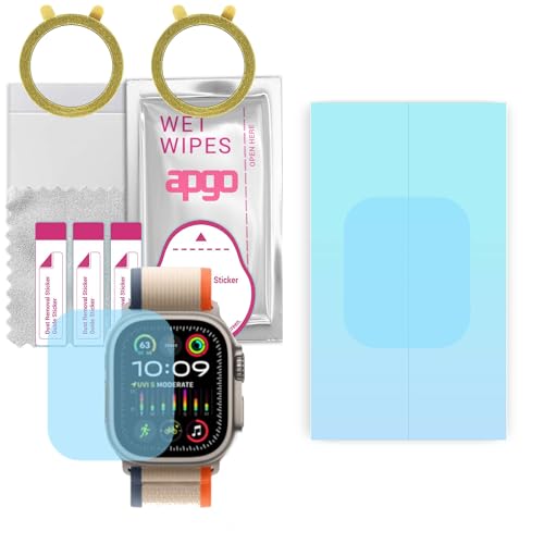 apgo 2 Stück HD HQ FLEX Schutzfolie kompatibel mit Apple Watch Ultra 2 Smartwatch, Hydrogel Displayschutzfolie mit abgerundeten Rändern, Displayfolie zum gesamten Bildschirm von apgo