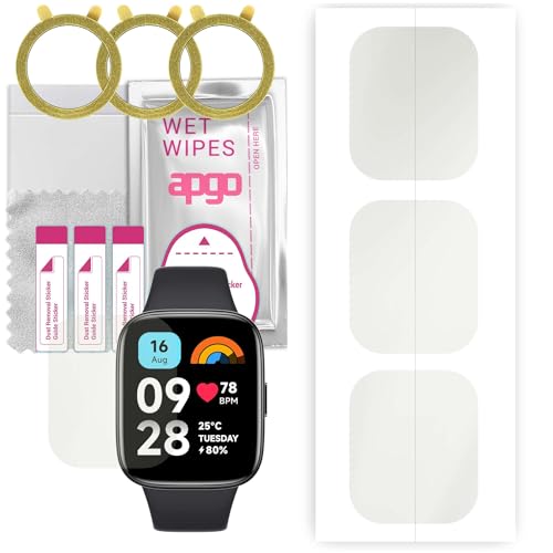 apgo 3 Stück Schutzfolie, Matt, kompatibel mit Xiaomi Redmi Watch 3 Active Smartwatch, Hydrogel Displayschutzfolie mit Positionierhilfe, Displayfolie, robust und kratzfest von apgo