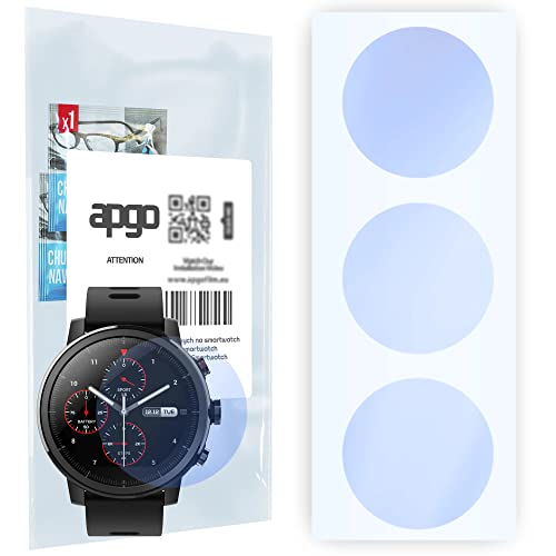 apgo Displayschutzglas 3 Stück für Amazfit Stratos 2 Smartwatch, Hybrid 9H, Bildschirmschutz, Schutzglas mit Full Glue [Klar, Kratzfest] von apgo