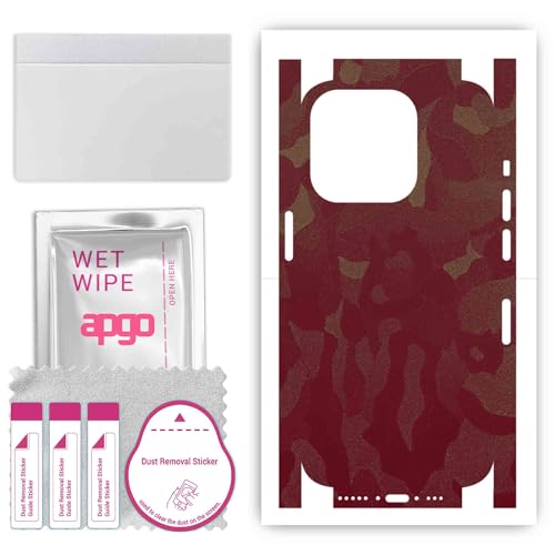 apgo Rückseite + Seiten Schutzfolie, Skin, kompatibel mit Apple iPhone 15 Pro, Hinten Displayschutzfolie aus Vinylfolie, Kratzfest, einfache Montage - Burgunderfarbenes Tarnmuster apgo Rückseite + Seiten Schutzfolie, Skin, kompatibel mit Apple iPhone 15 Pro, Hinten Displayschutzfolie aus Vinylfolie, Kratzfest, einfache Montage - Burgunderfarbenes Tarnmuster von apgo