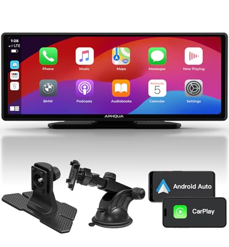 APHQUA Kabelloses Autoradio für Apple Carplay, Android Auto, tragbar, 9,3 Zoll Touchscreen, Auto-Play-Bildschirm, GPS-Navigation, Bluetooth, Freisprechanruf, MirrorLink/Siri/FM/Aux von aphqua